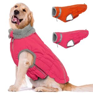 mkubwaa bright dog jacket dog coat-fluorescent pink winter dog coats for large dogs-fleece dog winter coat-waterproof dog coats for medium dogs-dog cold weather coats with leash hole-l