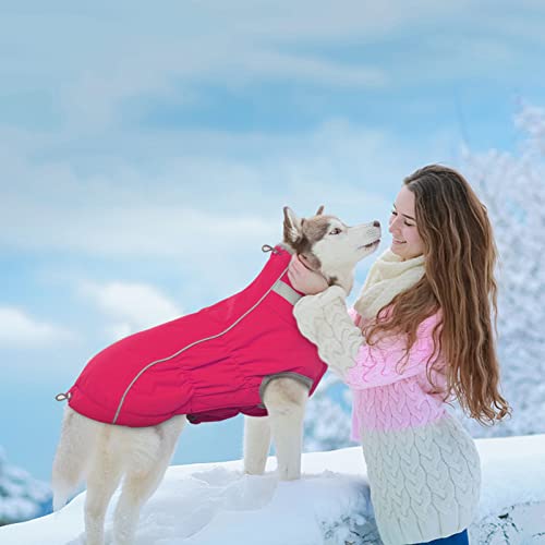 MKubwaa Bright Dog Jacket Dog Coat-Fluorescent Pink Winter Dog Coats for Large Dogs-Fleece Dog Winter Coat-Waterproof Dog Coats for Medium Dogs-Dog Cold Weather Coats with Leash Hole-L