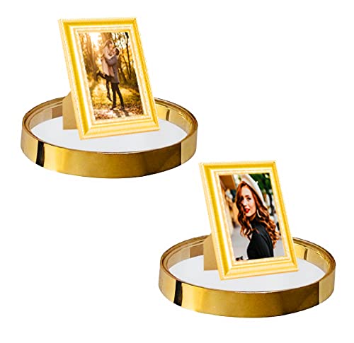 YOLS Small Floating Shelf, Gold Round Metal with Clear Acrylic, Small Shelves for Wall Décor (Round Medium 5.8 Inches 2pcs)