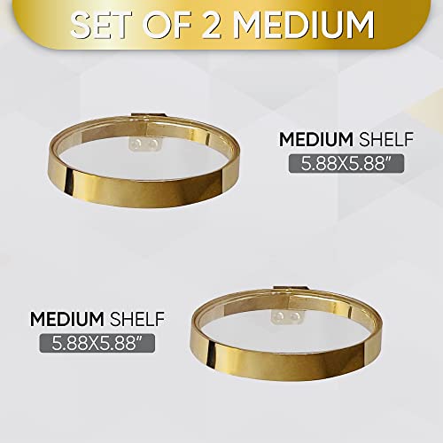 YOLS Small Floating Shelf, Gold Round Metal with Clear Acrylic, Small Shelves for Wall Décor (Round Medium 5.8 Inches 2pcs)