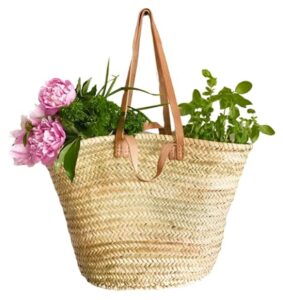 storekech straw bag handmade with double handle french market basket, straw basket, grocery market bag, moroccan straw bag, bridesmaid gift, beach straw bag, woven bag, summer straw bag, beige