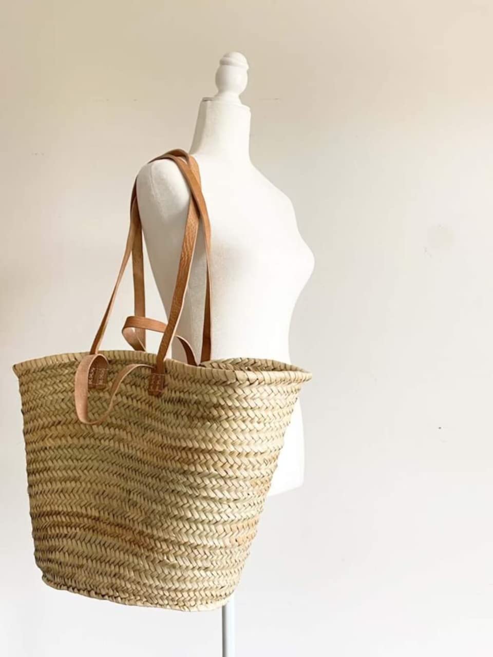 Storekech Straw Bag Handmade with Double Handle French Market Basket, Straw Basket, Grocery Market Bag, Moroccan Straw Bag, Bridesmaid Gift, Beach Straw Bag, Woven Bag, Summer Straw Bag, Beige