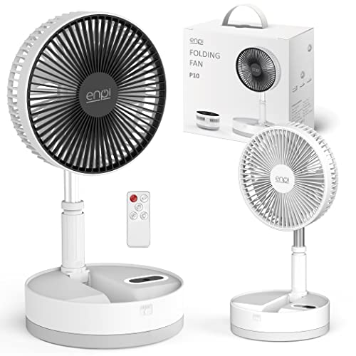 ENPI Foldable Travel Fan with Remote, 10800 mAh Battery Operated - Portable, Quiet & Rechargeable Standing Fan for Bedroom, Office & Outdoor - Oscillating, Table & Floor Fans (8 Inch)