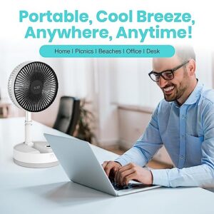 ENPI Foldable Travel Fan with Remote, 10800 mAh Battery Operated - Portable, Quiet & Rechargeable Standing Fan for Bedroom, Office & Outdoor - Oscillating, Table & Floor Fans (8 Inch)