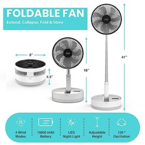 ENPI Foldable Travel Fan with Remote, 10800 mAh Battery Operated - Portable, Quiet & Rechargeable Standing Fan for Bedroom, Office & Outdoor - Oscillating, Table & Floor Fans (8 Inch)