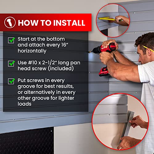 Slatwall Panel Garage Wall Organizer: Heavy Duty Wall Mounted PVC Wall Rack, Interlocking Slat Wall Paneling for Garage Wall Storage, Slatwall Board, Slatwall Shelves System -White (2’H x 4’W)