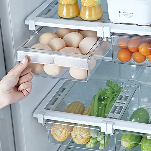 2 Pack Fridge Drawer Organizer, Refrigerator Storage Bins Box, 12" Length, Refrigerator Pull out Under Shelf Holder Vegetable Veggies Fruit Container