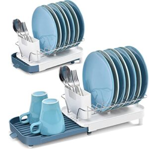 toolf small expandable dish rack, compact dish drying rack with stainless plate rack, rustproof dish drainer with removable utensil holder in sink or on counter for kitchen, small space, rv
