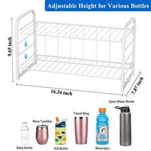 GEDLIRE Water Bottle Organizer for Cabinet, Height Adjustable Tumbler Storage Holder Rack for Sports Flask Insulated Travel Mug, Cup Organizer Shelf for Kitchen Countertop, Pantry Organization, White