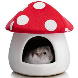 PAPITLULU Pet Bed Small Animals Bed Dutch Pig Hamster Nest Hedgehog Rat Chinchilla Guinea Habitat Mini House, Red Mushroom, L