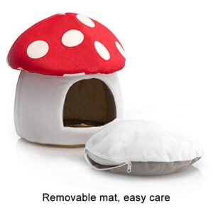 PAPITLULU Pet Bed Small Animals Bed Dutch Pig Hamster Nest Hedgehog Rat Chinchilla Guinea Habitat Mini House, Red Mushroom, L