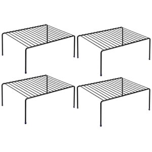 yaenoei set of 4 - kitchen storage shelf rack (13.1 x 10.2 inch)/plastic feet - medium - steel metal - rust resistant finish - cups, dishes, cabinet & pantry organization - kitchen (black)