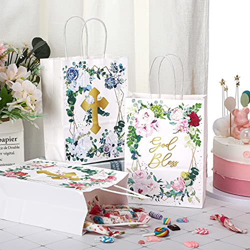 30 Pcs Religious Gift Bags Floral Design Small God Bless Bags Baptism Favors Treat Paper Bags for First Communion, Baby Shower Party Favors Christenings, Weddings, Confirmations, 8.3 x 5.9 x 3.15 Inch