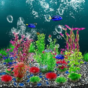 ismosm aquarium plants 14 pack betta fish tank accessories plus aquarium gravel for aquarium decor fish tank decor (c set)