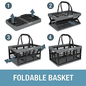 CleverMade 16L Collapsible Reusable Plastic Grocery Shopping Baskets; Small Foldable Storage Crates with Handles, 3 Pack, Tan