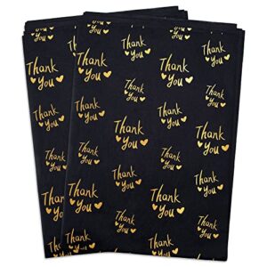 mr five 50 sheets gold thank you tissue paper bulk,20" x 14",thank you tissue paper for packaging,gift bags,thank you packaging tissue paper for small business (black)