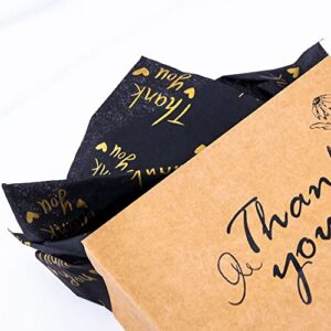 MR FIVE 50 Sheets Gold Thank You Tissue Paper Bulk,20" x 14",Thank You Tissue Paper for Packaging,Gift Bags,Thank You Packaging Tissue Paper for Small Business (Black)