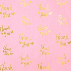 mr five 30 sheets large size gold thank you tissue paper bulk,20" x 28",thank you tissue paper for packaging,gift bags,gift wrapping tissue paper for graduation,birthday,party,thanksgiving (pink)