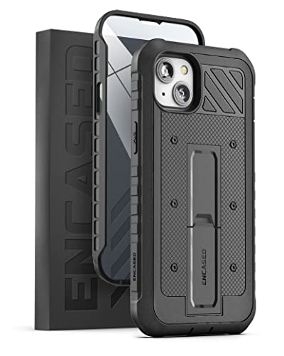 Encased Pantera Series for iPhone 14 Case with Built-in Screen Protector - Rugged Protective Full Cover (Black)