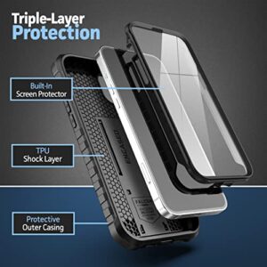 Encased Pantera Series for iPhone 14 Case with Built-in Screen Protector - Rugged Protective Full Cover (Black)