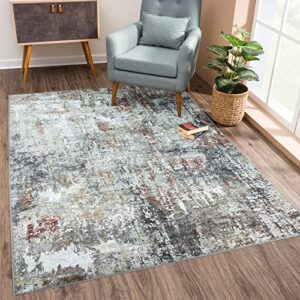 bloom rugs washable non-slip 3' x 5' rug - gray/red/brown modern abstract area rug for living room, bedroom, dining room, and kitchen - exact size: 3' x 5'