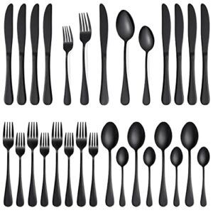 20 piece black silverware set service for 4, stainless steel flatware utensils set, black cutlery set knives spoons and forks set, mirror polished, dishwasher safe