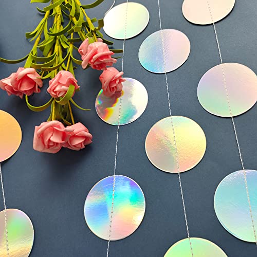 Iridescent Disco Party Decorations Garland, Retro 70s Circle Streamers, Holographic Hanging Dancing Decor Backdrop, Sparkle Birthday Bachelorette Mermaid Unicorn Theme Party Supplies