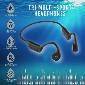 H2O Audio TRI Multi-Sport Waterproof Bone Conduction Headphones, Bluetooth Open Ear Headphones with Built-In MP3 Player -up to 6-Hour Battery Life, 8 GB -For Swimming, Running, Cycling, Hiking (Black)