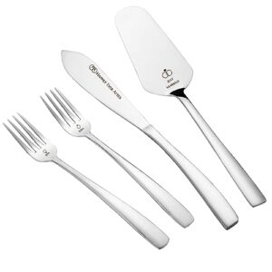 aw bridal mr mrs wedding cake knife and server set with forks, engraved cake cutting set for wedding birthday pie pastry servers engagement bridal shower gifts for couples, 4pcs