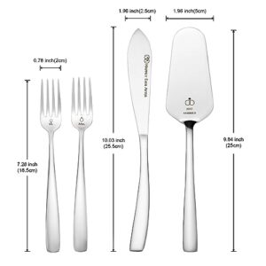 AW BRIDAL Mr Mrs Wedding Cake Knife and Server Set with Forks, Engraved Cake Cutting Set for Wedding Birthday Pie Pastry Servers Engagement Bridal Shower Gifts for Couples, 4Pcs