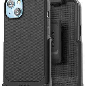 Encased Thin Armor Designed for iPhone 14 Belt Clip Case, Slim Fit Phone Case with Holster (Matte Black)