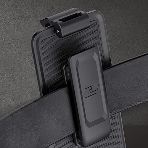 Encased Thin Armor Designed for iPhone 14 Belt Clip Case, Slim Fit Phone Case with Holster (Matte Black)