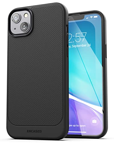 Encased Thin Armor Designed for iPhone 14 Belt Clip Case, Slim Fit Phone Case with Holster (Matte Black)