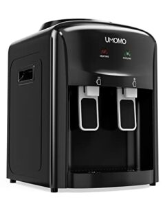 umomo top loading water cooler dispenser, countertop, holds 3 or 5 gallon, hot & cold, for home and office use, black(water bottle not included)