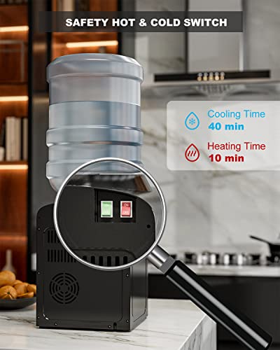 UMOMO Top Loading Water Cooler Dispenser, Countertop, Holds 3 or 5 Gallon, Hot & Cold, for Home and Office Use, Black(Water Bottle NOT Included)