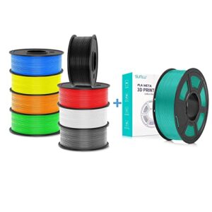 sunlu 250g abs filament 1.75mm bundle and pla meta 3d printer filament green, dimensional accuracy +/- 0.02 mm, 0.25 kg spool, 8 rolls, black+white+grey+blue+yellow+green+red+orange