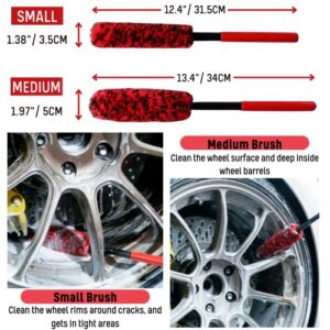 Wheel Brushes for Cleaning Wheels (4 Pro Pack)- 2X Soft Wheel Cleaning Woolies Brush, Detailing Brush and Stiff Tire Brush, Scratch Free Durable Car Wheel Rim Brush Kit for Car Rim and Tire Detailing