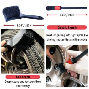 Wheel Brushes for Cleaning Wheels (4 Pro Pack)- 2X Soft Wheel Cleaning Woolies Brush, Detailing Brush and Stiff Tire Brush, Scratch Free Durable Car Wheel Rim Brush Kit for Car Rim and Tire Detailing