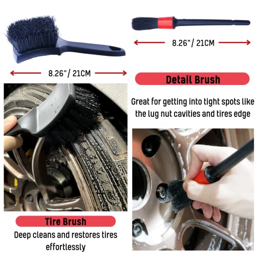 Wheel Brushes for Cleaning Wheels (4 Pro Pack)- 2X Soft Wheel Cleaning Woolies Brush, Detailing Brush and Stiff Tire Brush, Scratch Free Durable Car Wheel Rim Brush Kit for Car Rim and Tire Detailing