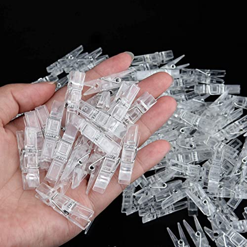 HSCGIN 100pcs Mini Clothes Pins Transparent Clothes Pins Lightweight Strong Spring Clips for Hanging Clothes, Pictures, Photos, DIY Crafts