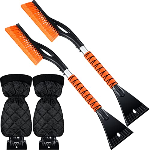 Chumia 4 Pack 27" Snow Brush and Ice Scrapers for Car Windshield with Ice Scraper Glove Detachable Window Snow Scraper Snow Removal Tool with Foam Grip Winter Car Accessories for Cars Trucks SUVs