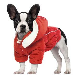 T'CHAQUE Waterproof Winter Dog Fleece Coat Warm Puppy Jackets with Detachable Hood, Windproof Reflective Dog Cold Weather Coats with Leash Hole, Outdoor Play Pet Clothing for Small Medium Dogs