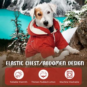 T'CHAQUE Waterproof Winter Dog Fleece Coat Warm Puppy Jackets with Detachable Hood, Windproof Reflective Dog Cold Weather Coats with Leash Hole, Outdoor Play Pet Clothing for Small Medium Dogs