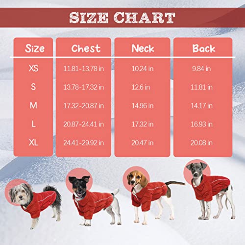 T'CHAQUE Waterproof Winter Dog Fleece Coat Warm Puppy Jackets with Detachable Hood, Windproof Reflective Dog Cold Weather Coats with Leash Hole, Outdoor Play Pet Clothing for Small Medium Dogs