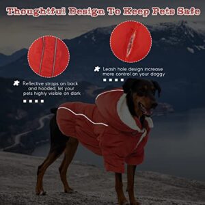 T'CHAQUE Waterproof Winter Dog Fleece Coat Warm Puppy Jackets with Detachable Hood, Windproof Reflective Dog Cold Weather Coats with Leash Hole, Outdoor Play Pet Clothing for Small Medium Dogs