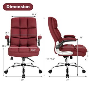 POWERSTONE Ergonomic Office Chair Big and Tall High-Back Executive Computer Desk Chair Upholstered Comfortable Swivel Home Office Chair with Flip-up Armrest Adjustable Tilt Angle 300 LBS (WineRed)