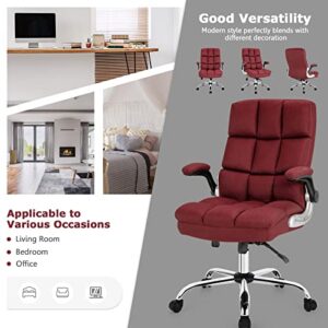 POWERSTONE Ergonomic Office Chair Big and Tall High-Back Executive Computer Desk Chair Upholstered Comfortable Swivel Home Office Chair with Flip-up Armrest Adjustable Tilt Angle 300 LBS (WineRed)