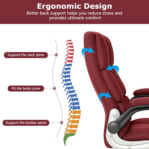 POWERSTONE Ergonomic Office Chair Big and Tall High-Back Executive Computer Desk Chair Upholstered Comfortable Swivel Home Office Chair with Flip-up Armrest Adjustable Tilt Angle 300 LBS (WineRed)