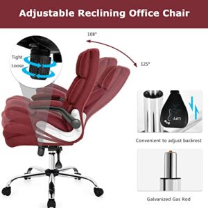 POWERSTONE Ergonomic Office Chair Big and Tall High-Back Executive Computer Desk Chair Upholstered Comfortable Swivel Home Office Chair with Flip-up Armrest Adjustable Tilt Angle 300 LBS (WineRed)
