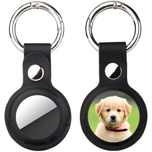 aipnis custom photo leather keychain compatible with airtag holder,personalized gifts protective anti-scratch lightweight waterproof cover with key ring for apple airtags tracker (black)